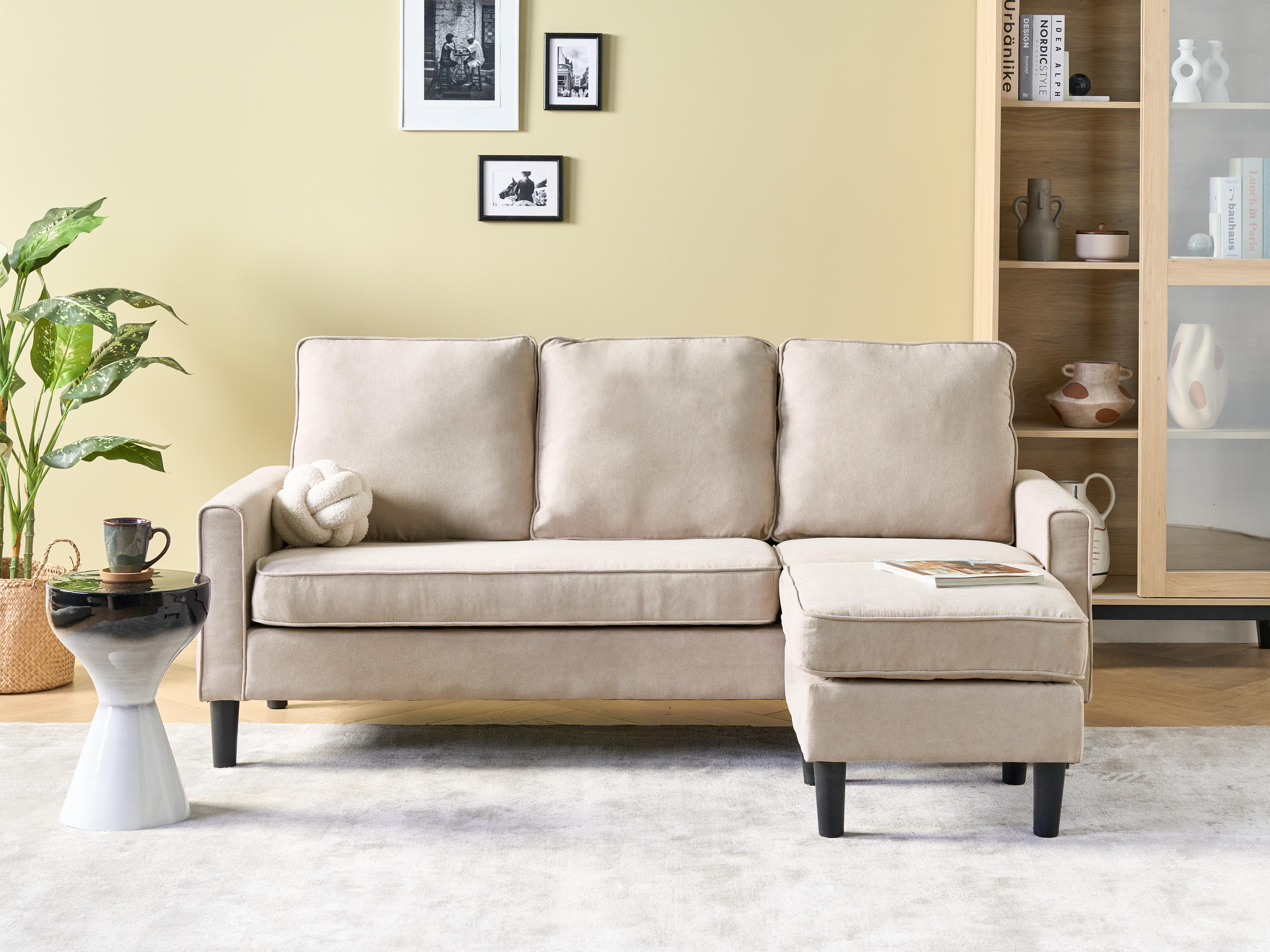 Bank 3-zits AVESTA Stof Beige met ottomaan