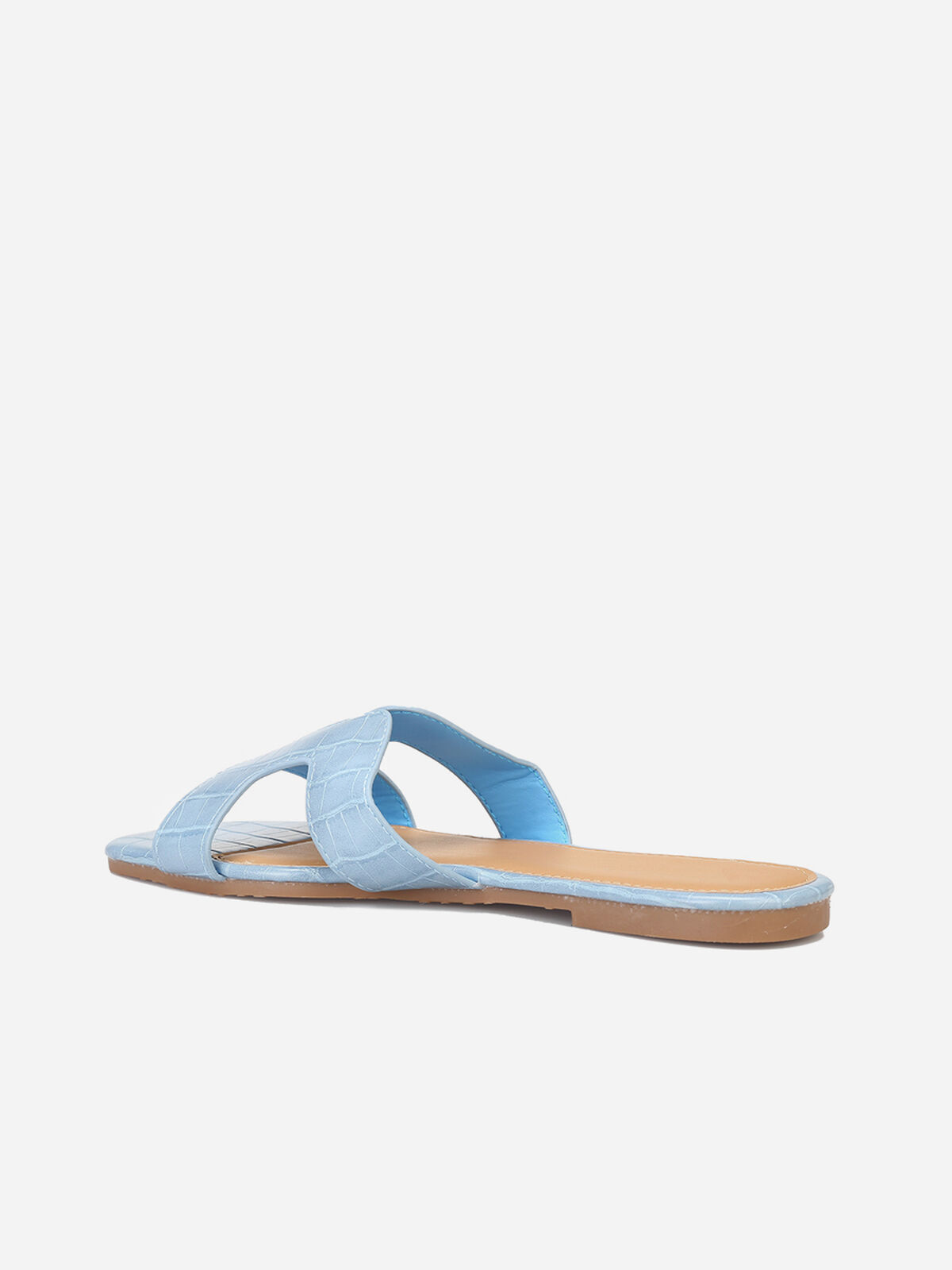 Mules imprimé croco avec brides ajourées- Bleu