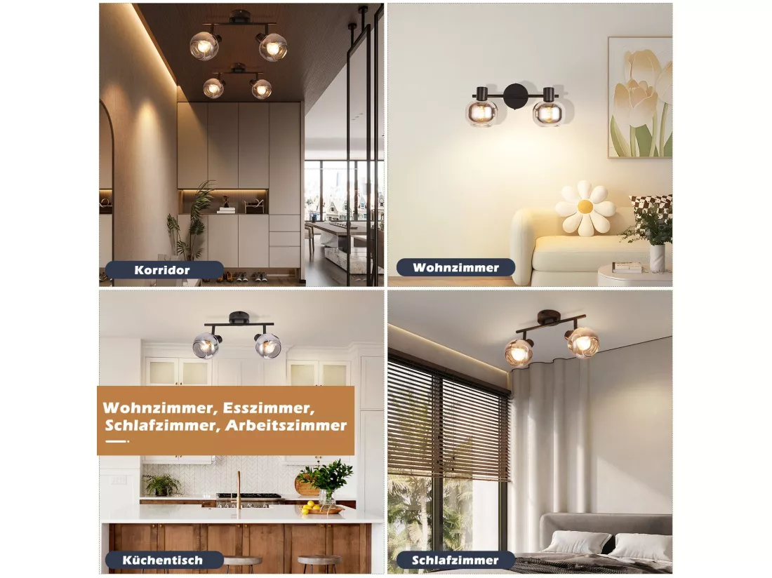 NETTLIFE Spot de plafond spots de plafond noirs GU10-2 rotatif à 355° moderne