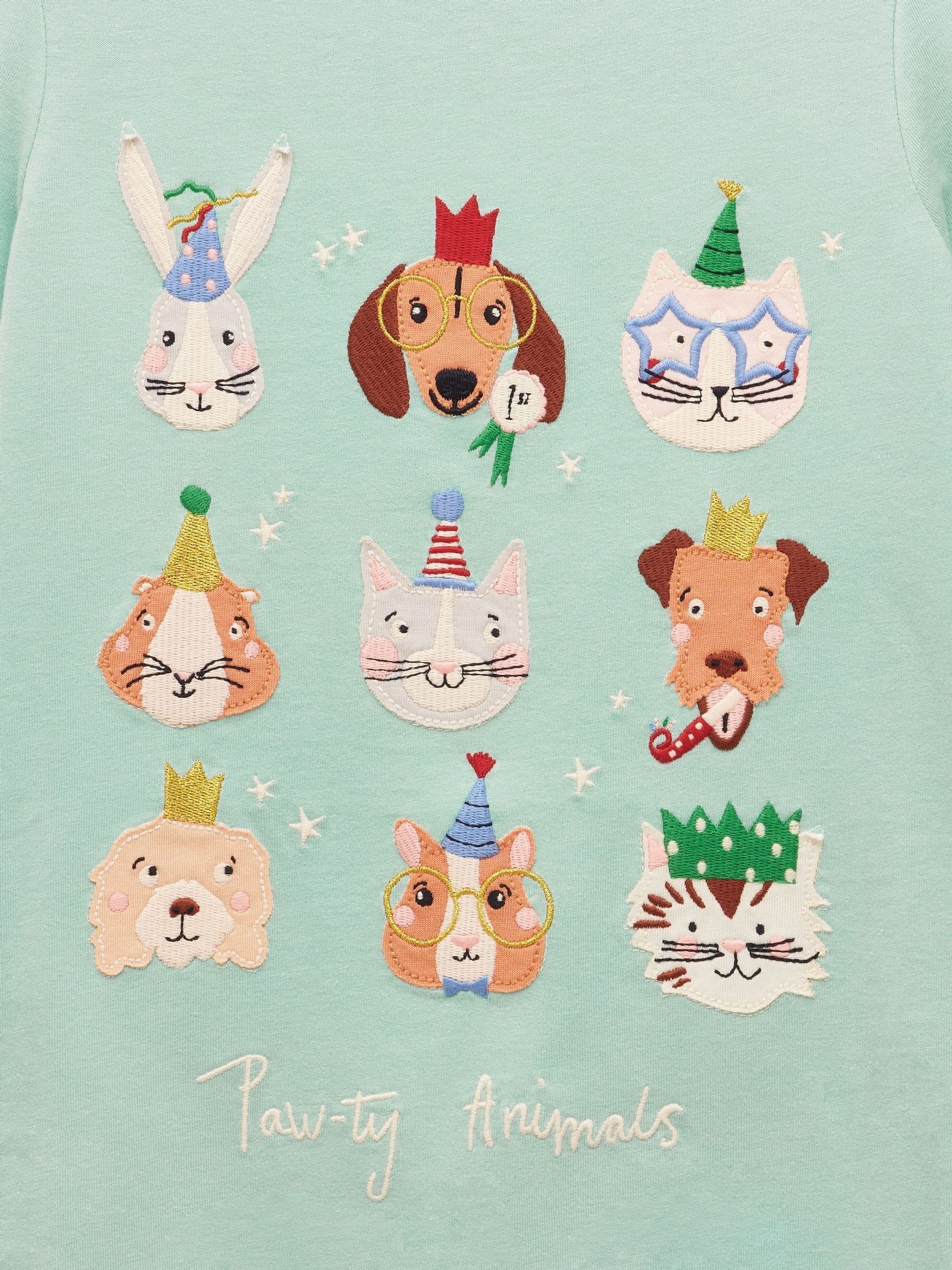 Aquablauw - Joules Girls' Astra Applique Cotton T-Shirt