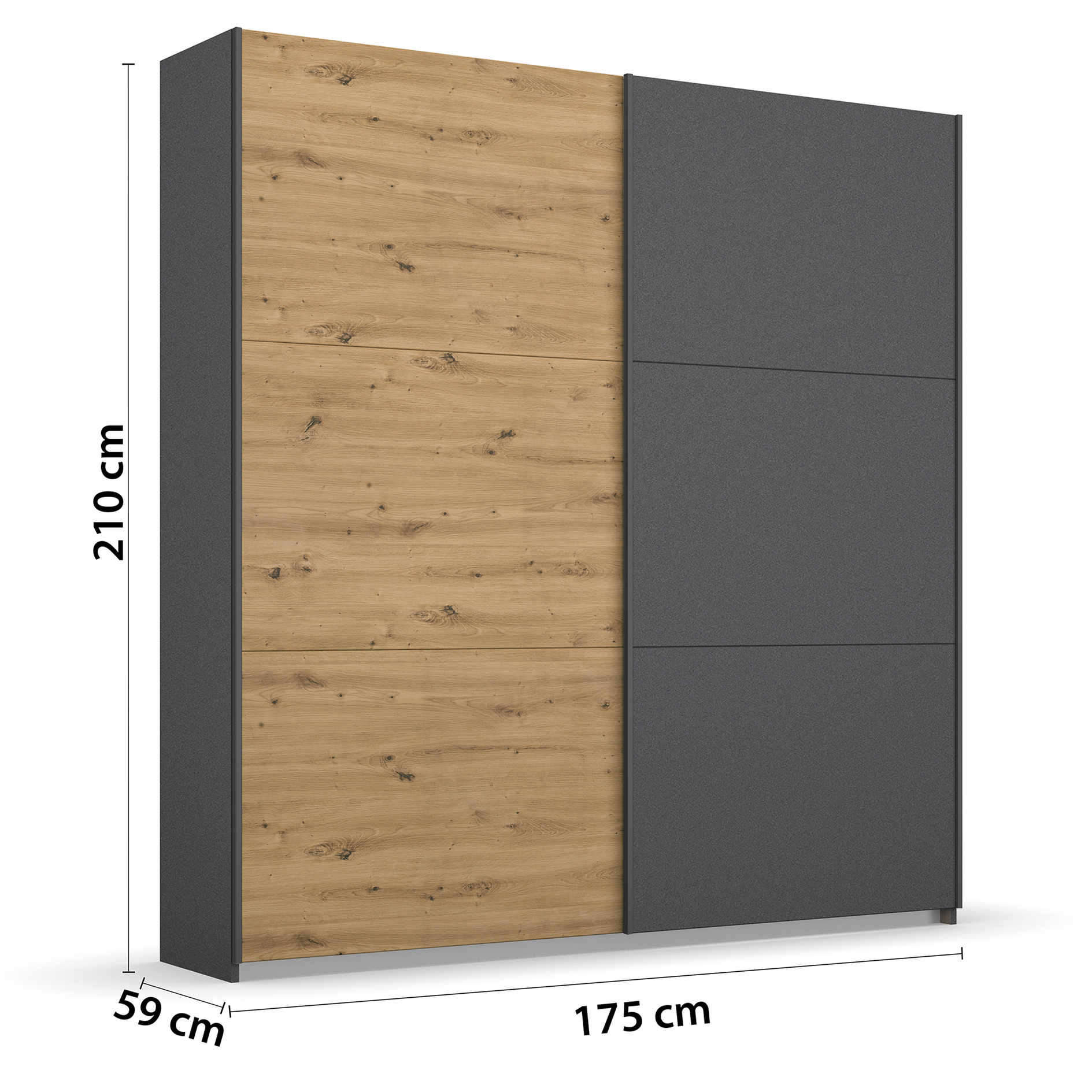 Schwebetürenschrank - grau-metallic - Eiche Artisan - 175 cm