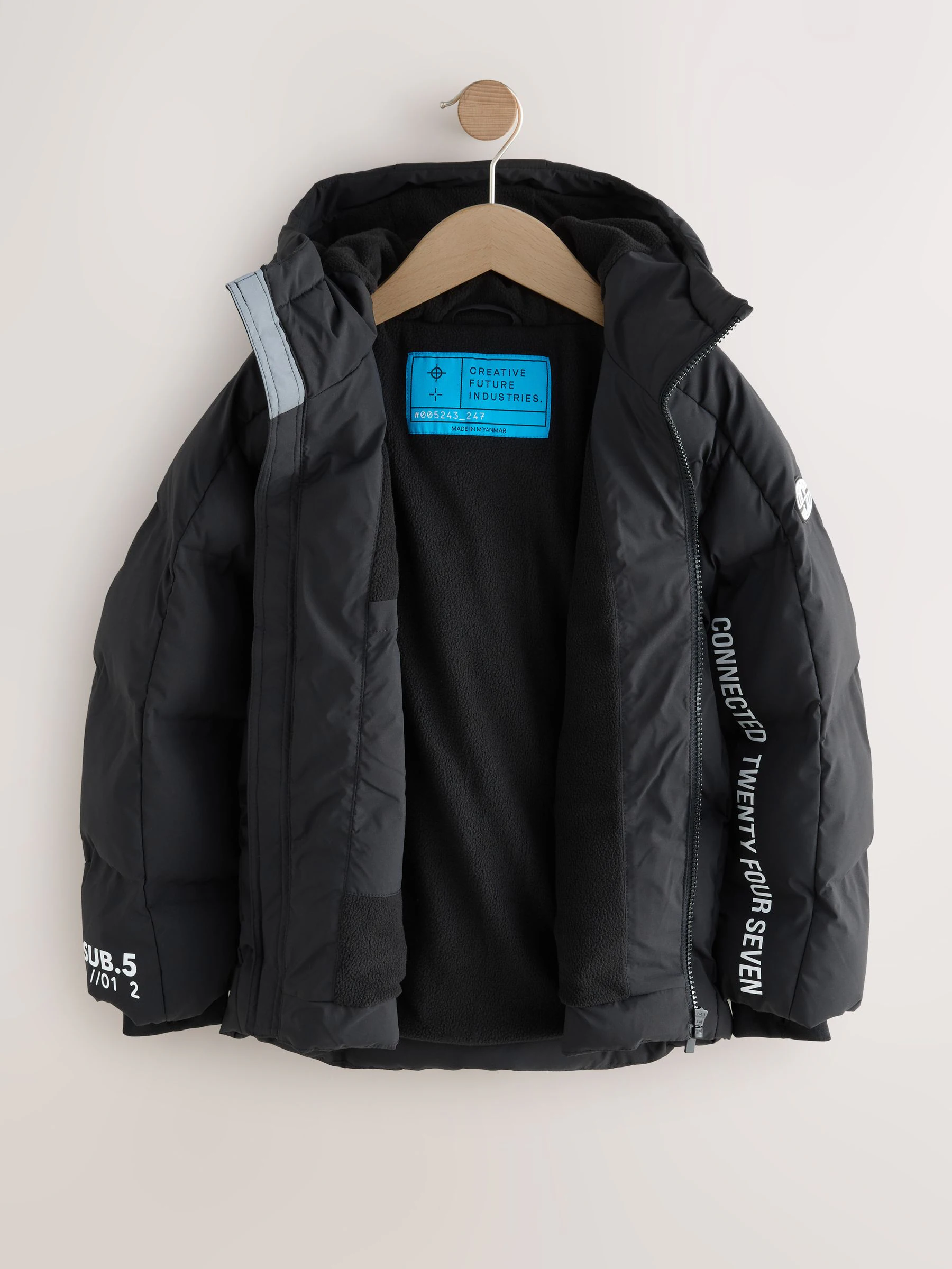 Zwart/wit - Regenbestendige gewatteerde jas met microfleece voering (3-17jr)