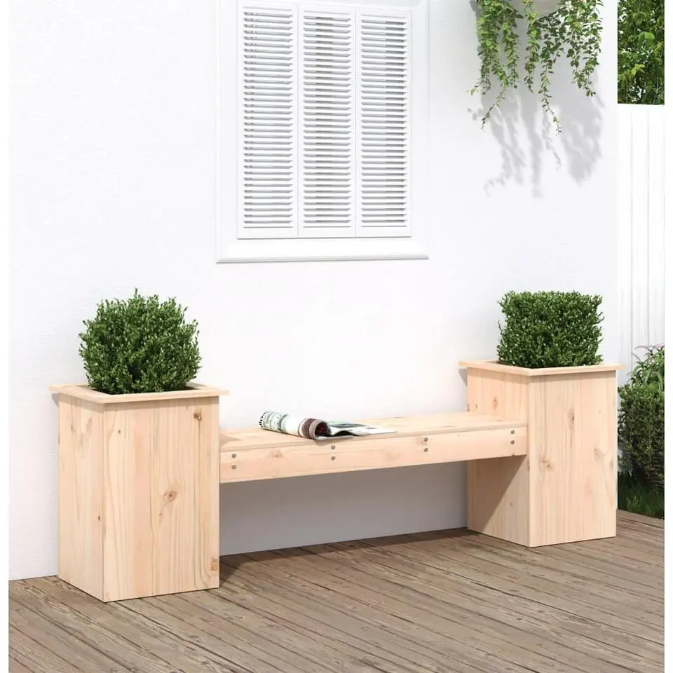 vidaXL -Tuinbank met plantenbakken - Naturel - Grenenhout - 184.5x39.5x56.5 cm