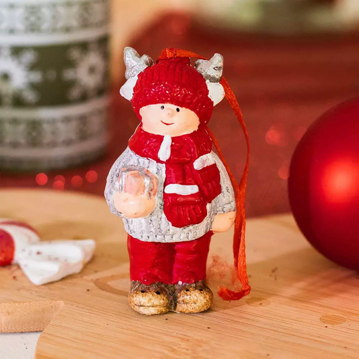 Suspension de Noël terre cuite (H8 cm) Chérubin Rouge