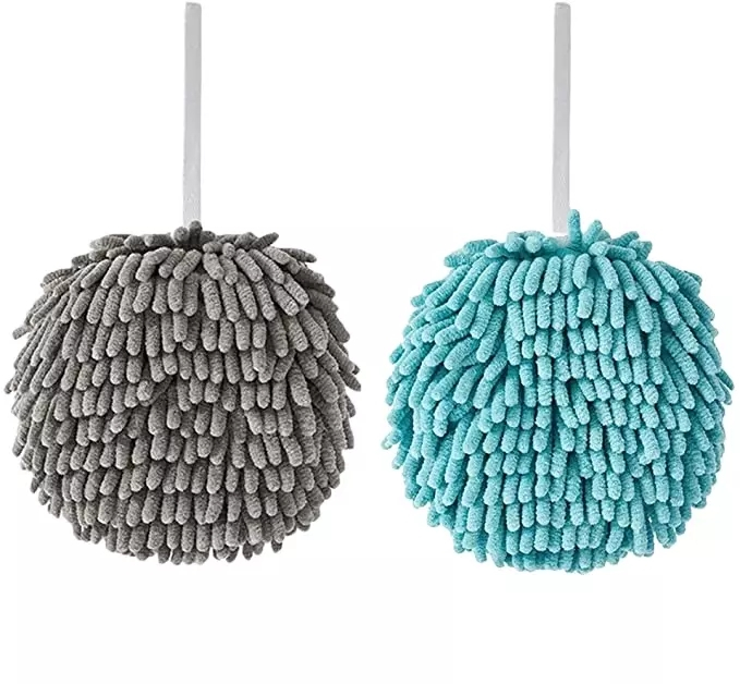 (6-tlg. Set) Flauschiger Mikrofaser Handtuch Ball inkl. Wandhaken - Grau / Weiss / Blau