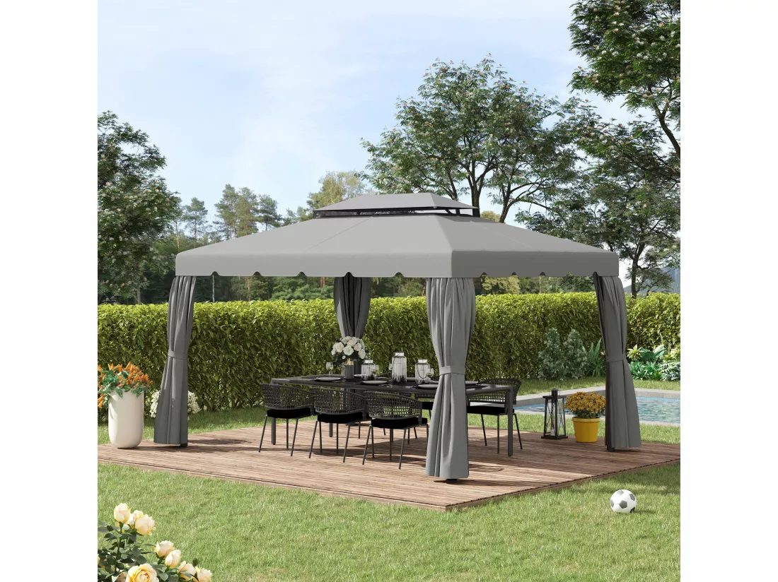 Toile de rechange pour pavillon tonnelle tente 3,90L x 2,90l m polyester haute densité 170 g/m² gris