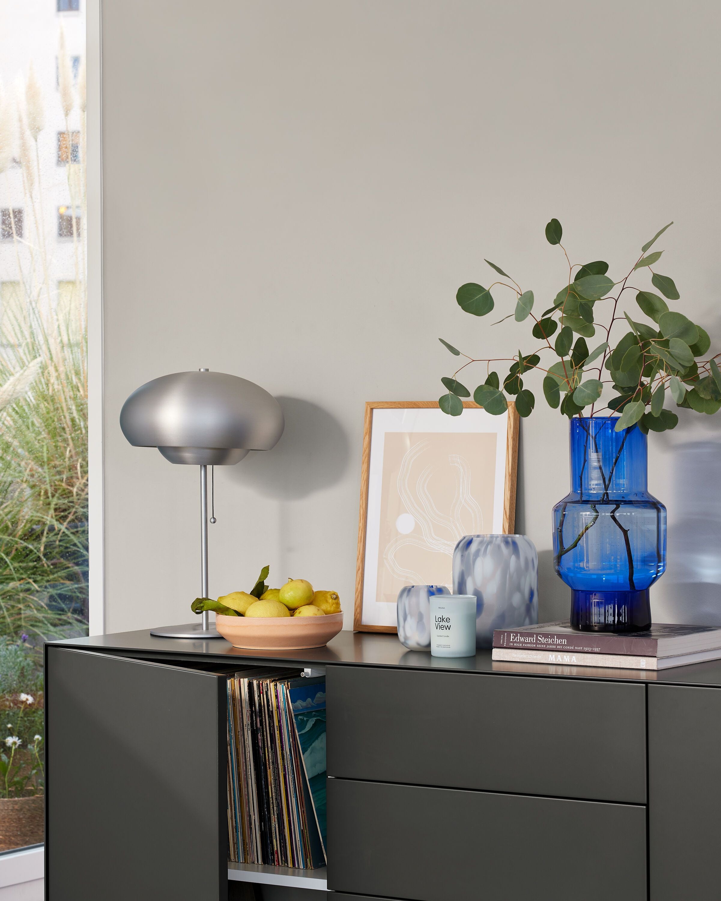 OLIVIA Vase Recyclingglas blau H35 D19cm - Dunkelblau / H: 35.0 cm
