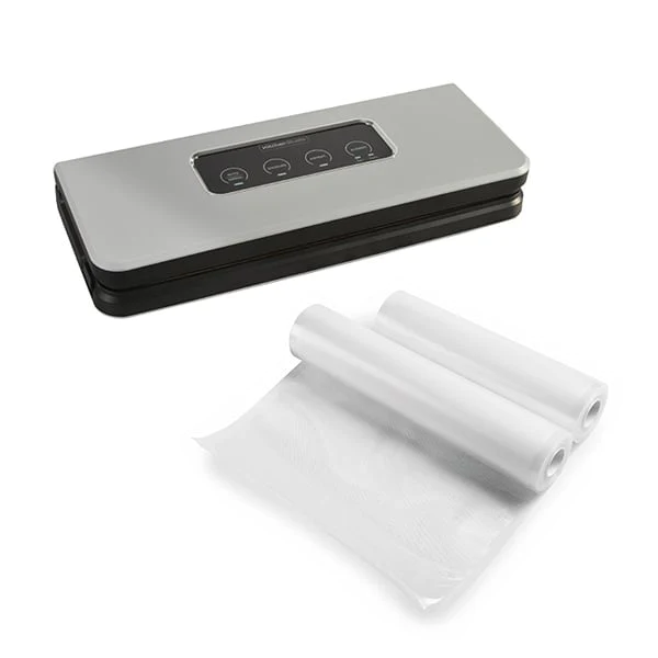 Lot appareil à emballer sous vide 37 cm blanc et 2 rouleaux de sachets
