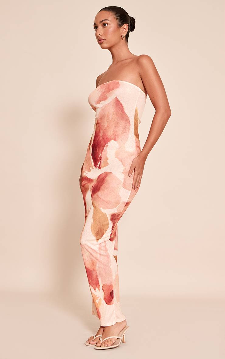 Rose Robe Maxi Bandeau En Tissu Crêpe À Imprimé Animal