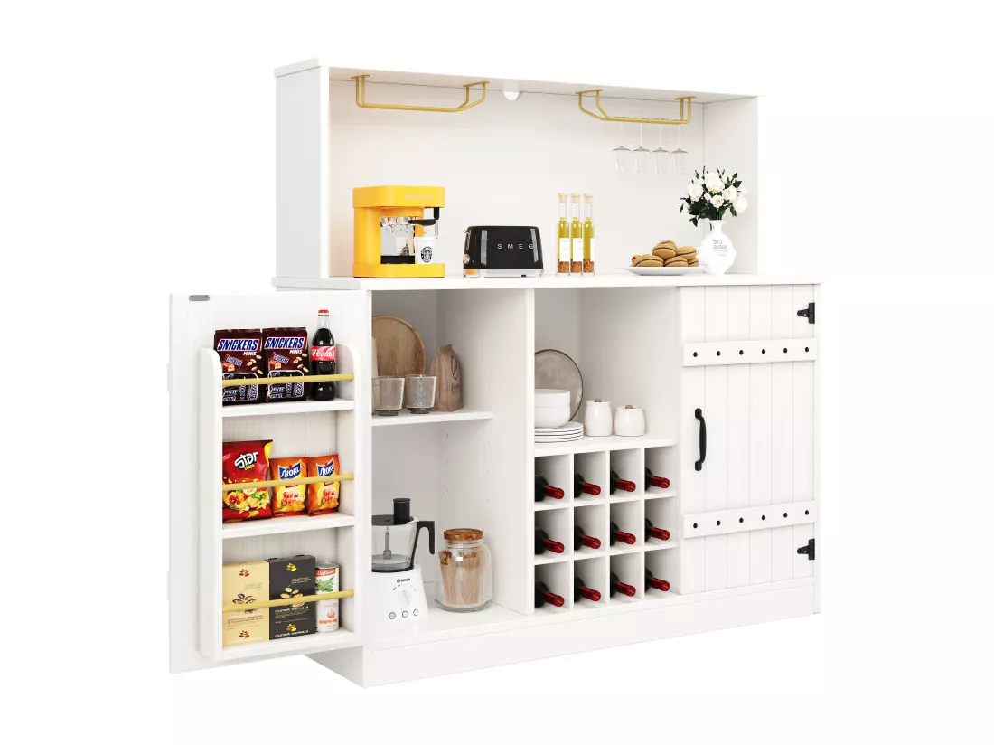 Buffet avec avec 3 portes et 12 Porte-Bouteilles - 120 x 40 x 120 cm - MDF - pour salon, salle à manger - Blanc