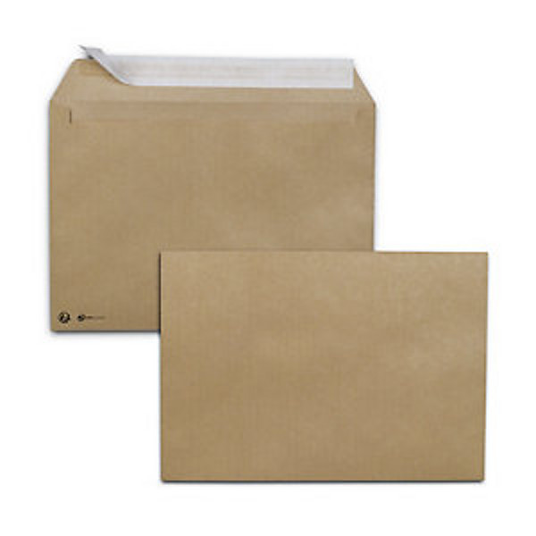 RAJA Enveloppe Premium Kraft blond C4 229 x 324 mm 90g sans fenêtre fermeture bande auto-adhésive - Boîte de 250
