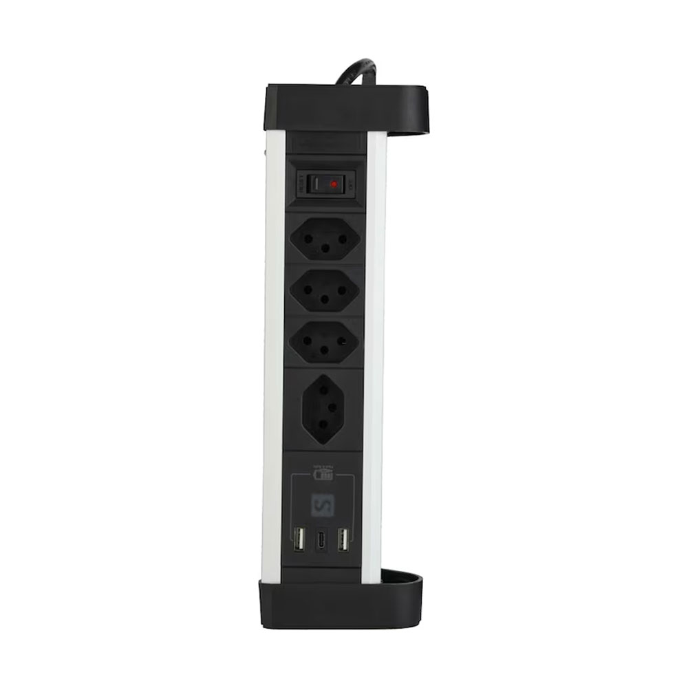 (2m) Schönenberger Elektro - Alu Tisch-Steckdosenleiste mit 4 Steckdosen und 2 x USB A   USB C (85.860.4AL) - Schwarz / Silber