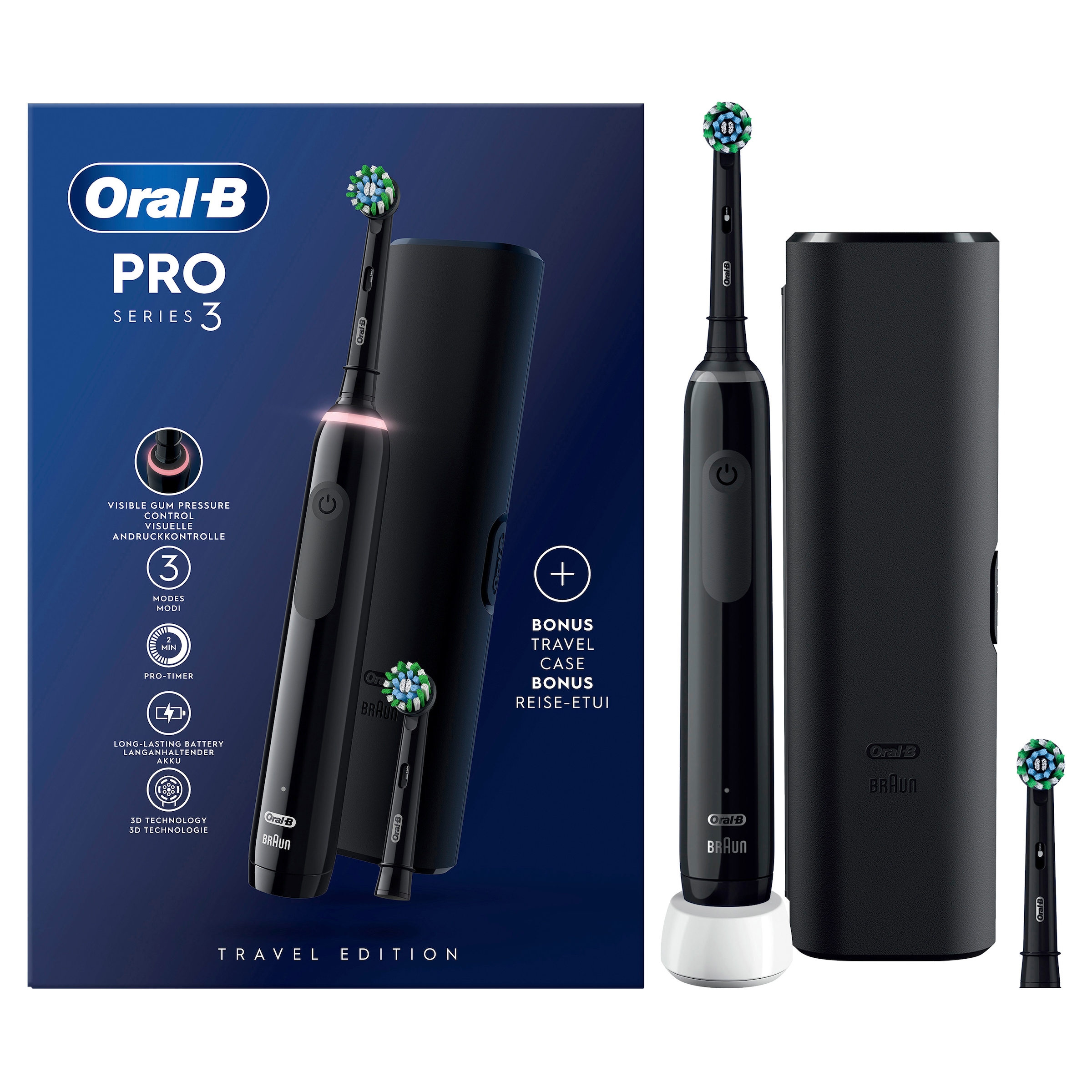 Oral-B Elektrische Zahnbürste »Pro 3 3500« 2 Stk. Aufsteckbürsten 3 Putzmodi