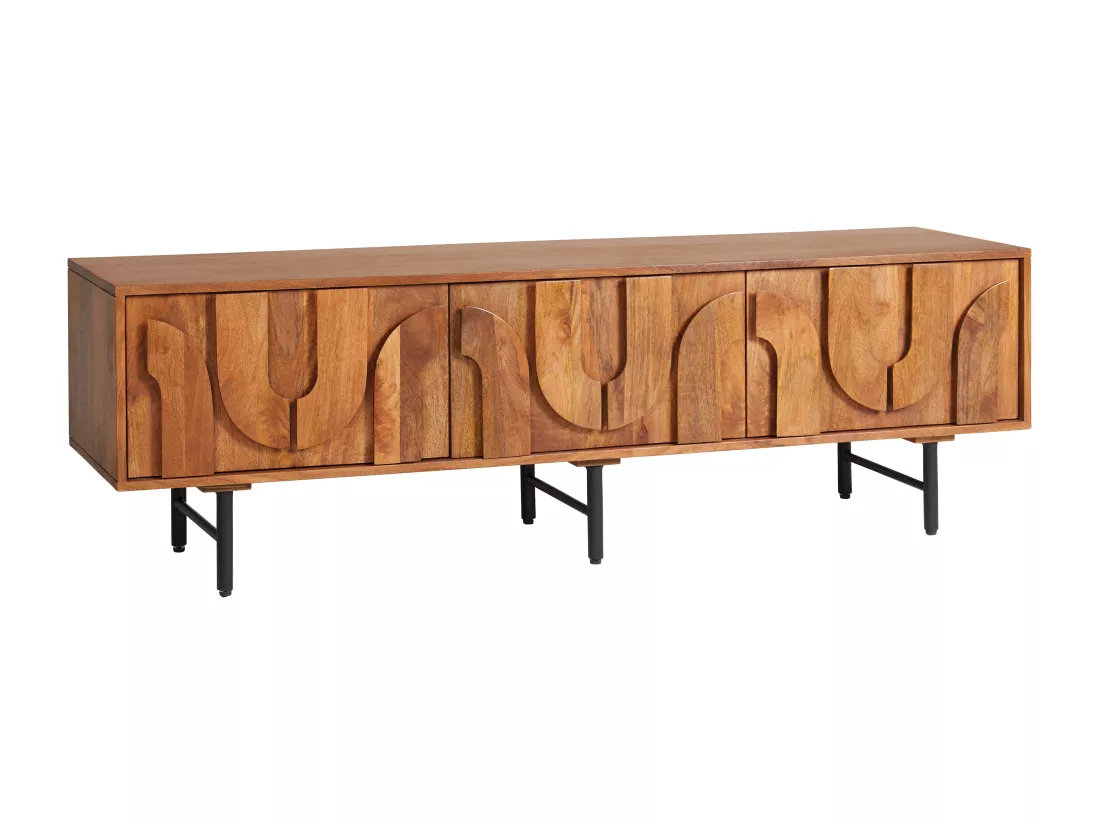Meuble TV avec 3 portes en bois de manguier et métal noir - Naturel - MIZORAM de Maison Céphy