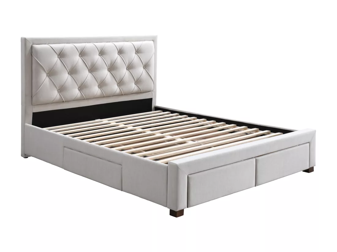 Lit avec tiroirs 140 x 190 cm - Tissu - Beige - LEOPOLD