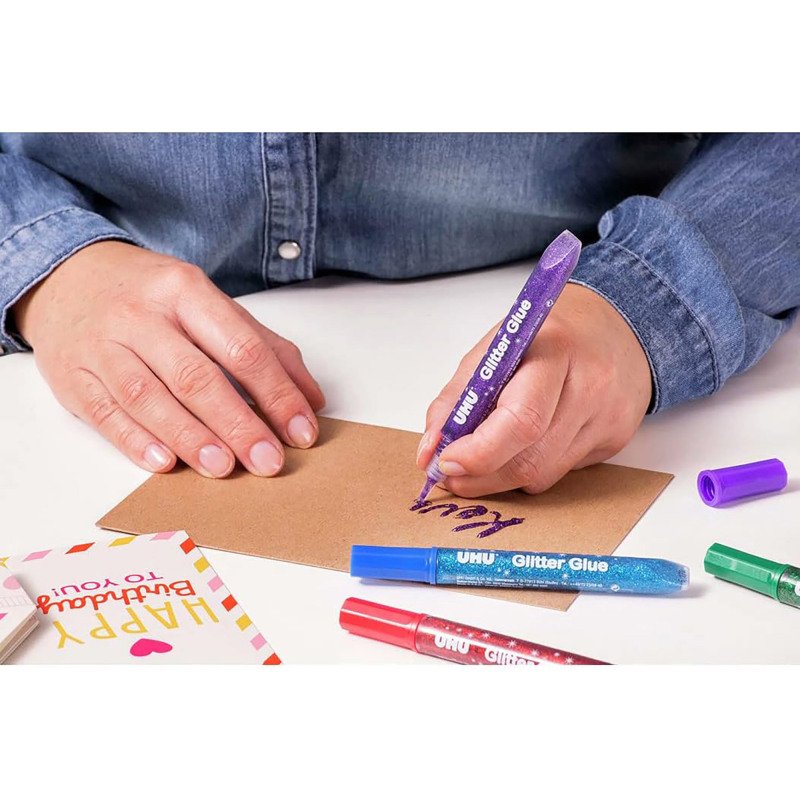 Colle pailletée Glitter Glue UHU couleurs Original - Etui de 6