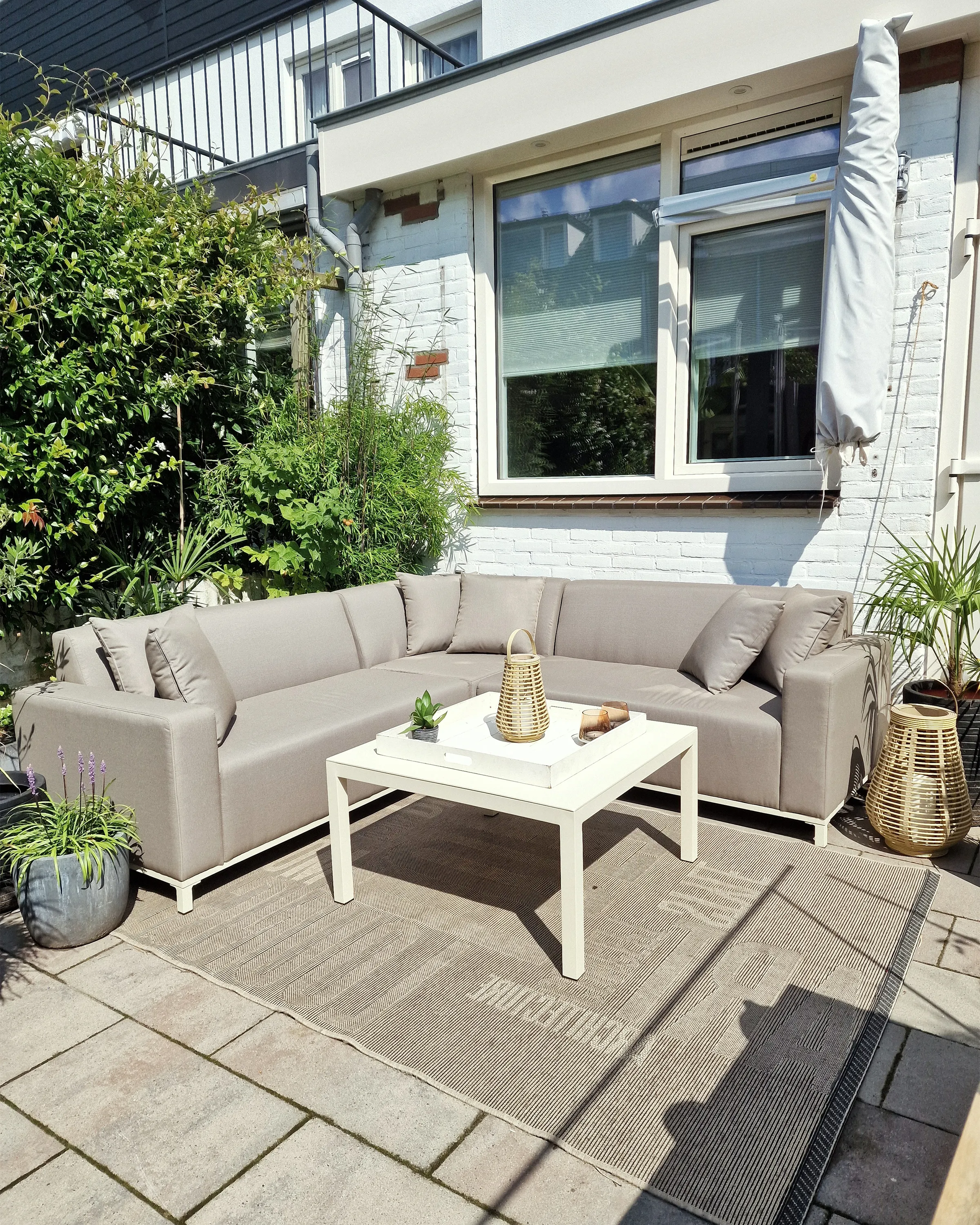 Tuin hoekloungeset met tafel 5-zits BELIZE linkszijdig modulair Beige