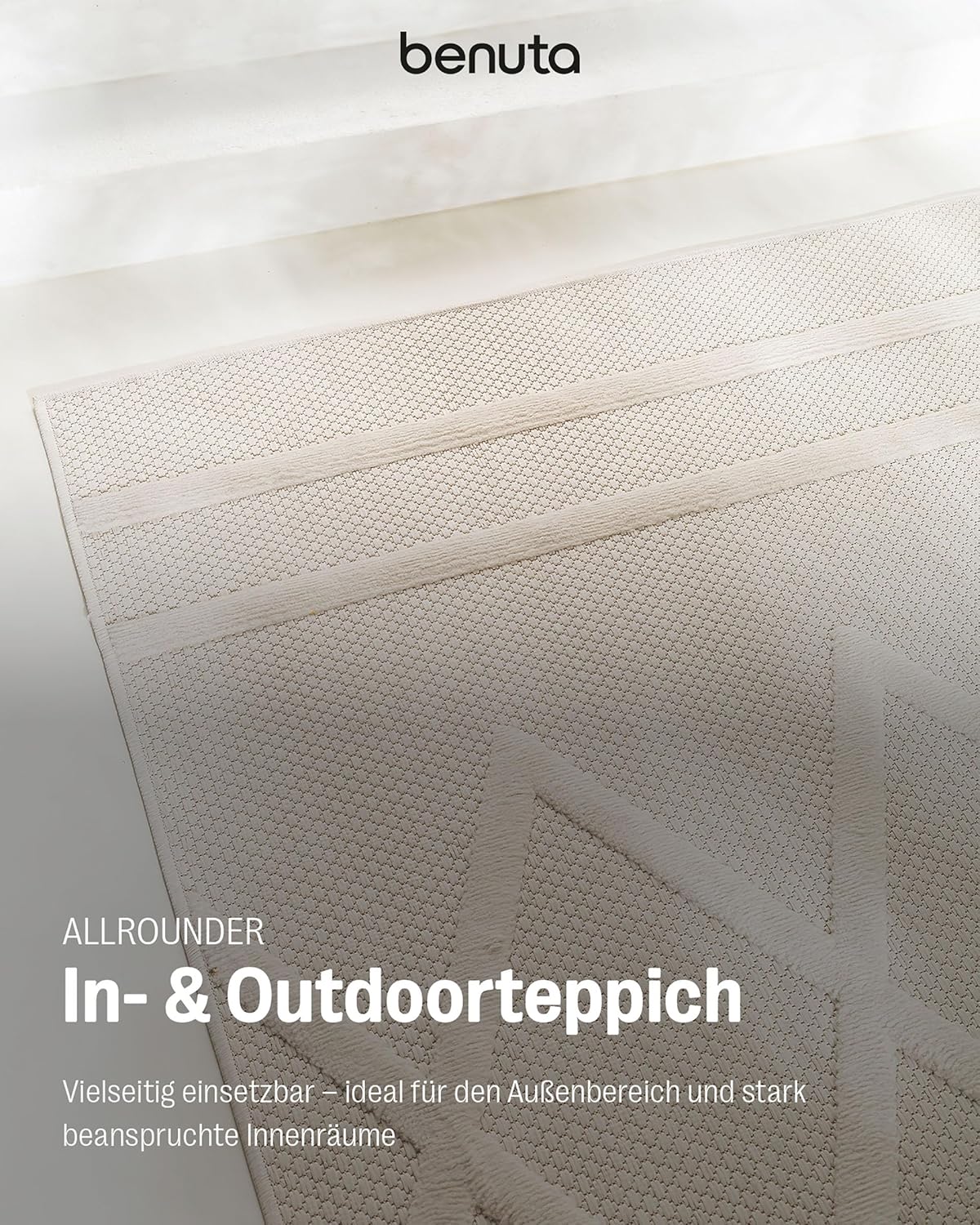 benuta Nest In- & Outdoor Teppich Bonte - Creme 160x230 cm - Strapazierfähig & Pflegeleicht - Für Balkon, Terrasse, Garten - Küchenteppich & Wohnzimmerteppich - Geometrisch, Boho-Style, Hygge Cozy