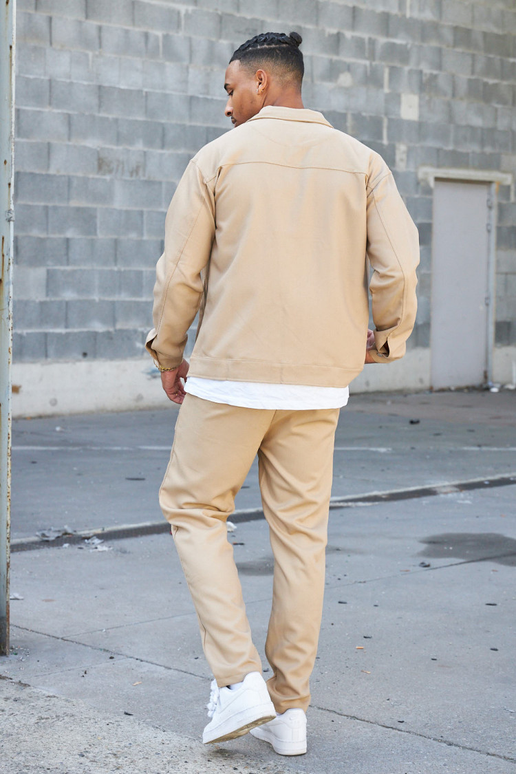 Ensemble 2 pièces veste + pantalon beige foncé à rayures