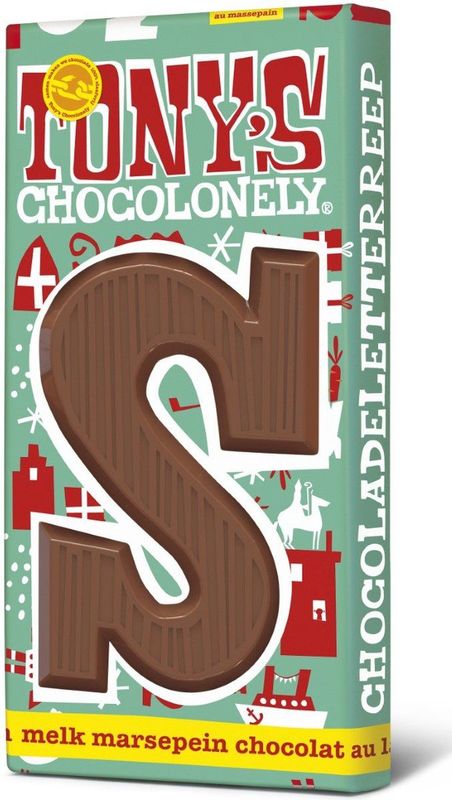 Tony's Chocolonely - Chocolade Letter S - Melk Marsepein Chocoladeletter - 180 Gram Fairtrade Belgische Chocola