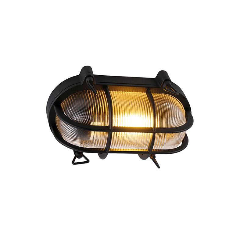 Industriële wand- en plafondlamp zwart ovaal IP44 - Noutica