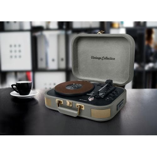 MT-201 BTG Pladespiller Stereoanlæg BT USB vintage Tope Grey
