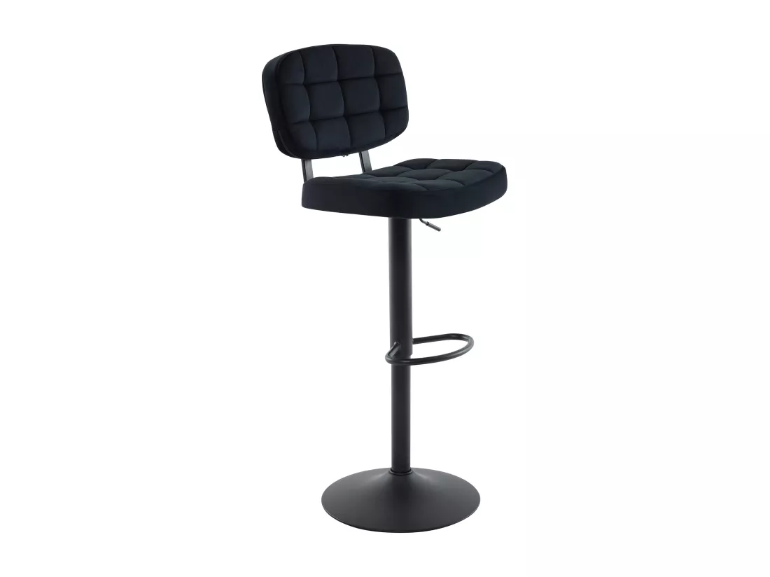 Lot de 2 tabourets de bar en velours et métal - Hauteur réglable - Noir - LINARA