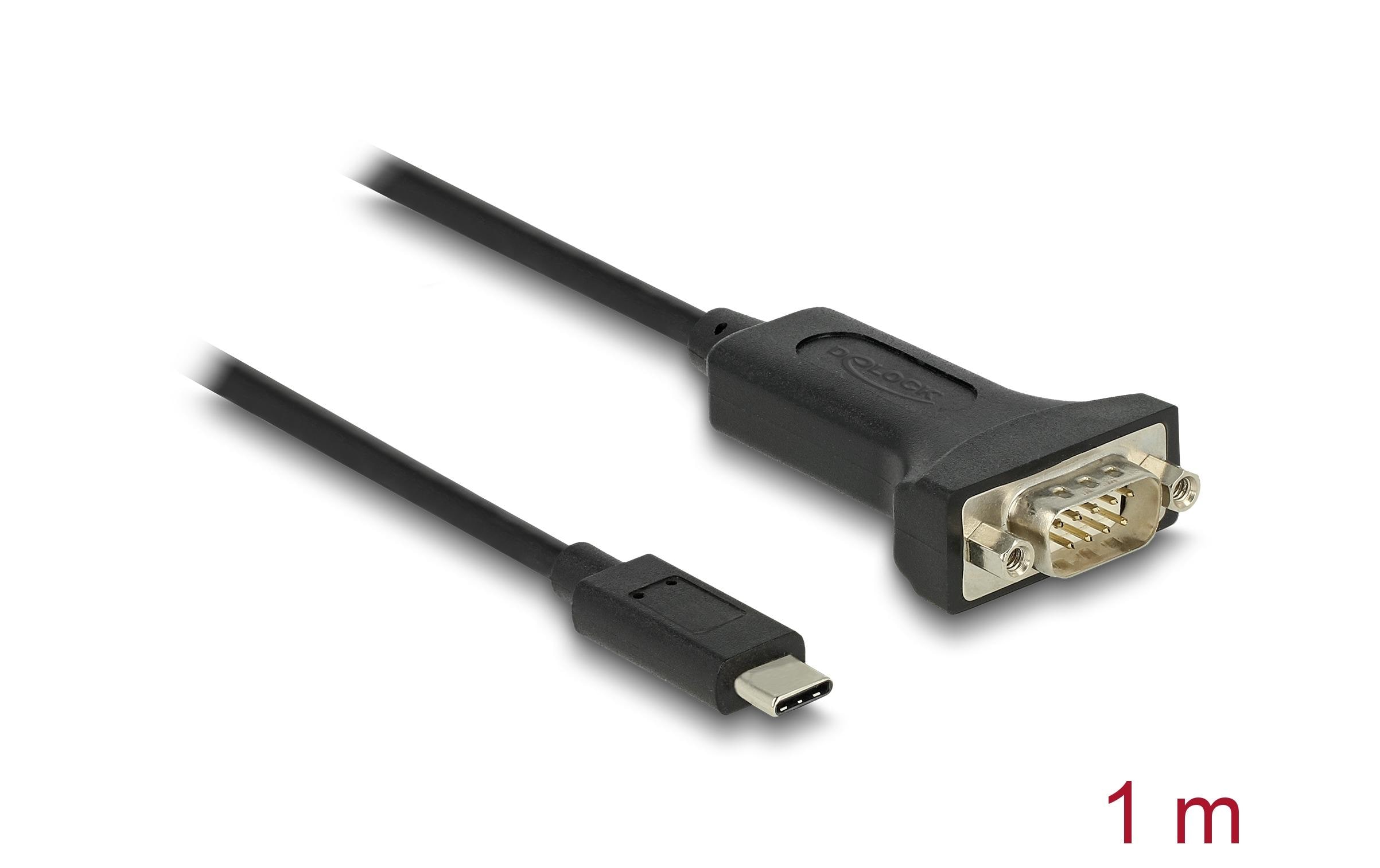 Serial-Adapter USB-C – RS-232 D-Sub 9 Pin mit Muttern 1 mDelock Adapter USB Type-C zu 1 x Seriell RS-232 D-Sub 9 Pin Stecker mit Muttern 1 m