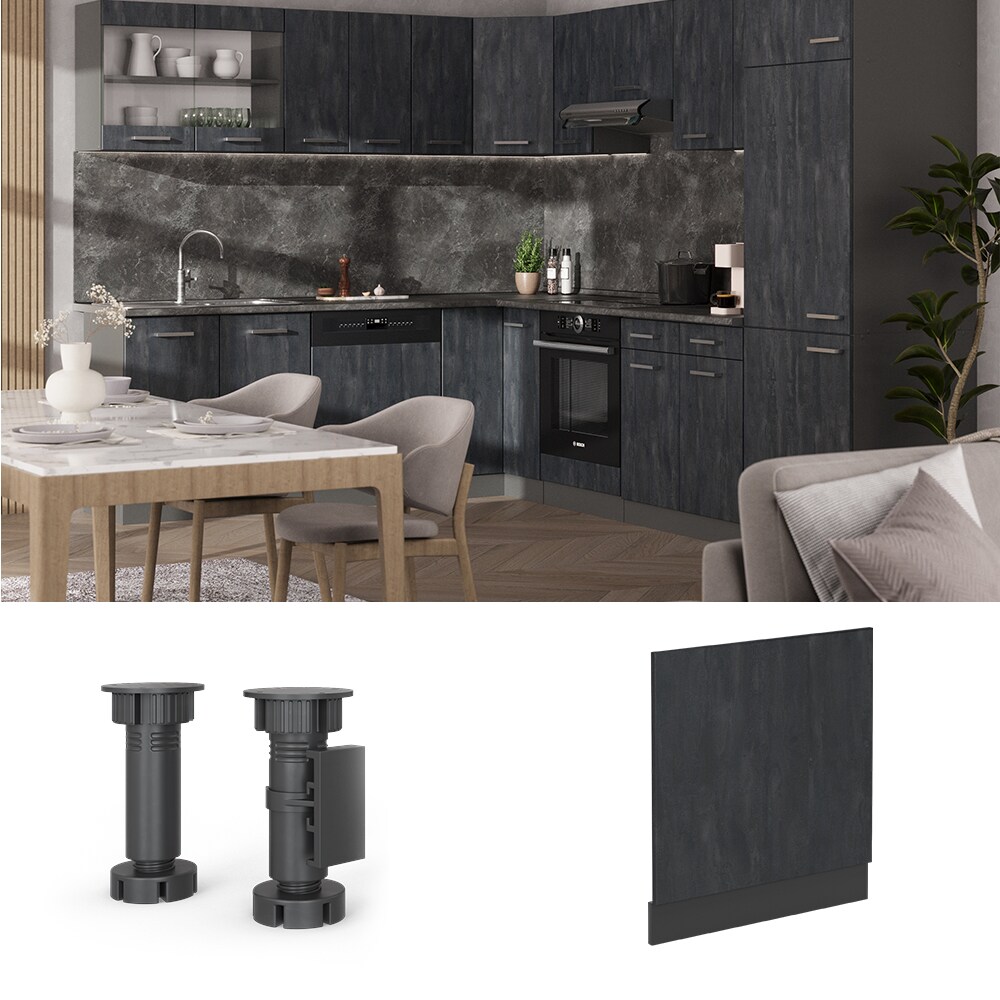 Vicco Geschirrspülerblende R-Line Schwarz Beton Anthrazit 60 cm mit Arbeitsplatte Eiche