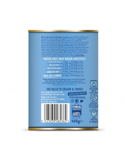 Edgard&Cooper Blik Salmon Turkey Adult - Hondenvoer - Zalm Kalkoen 400 g Graanvrij