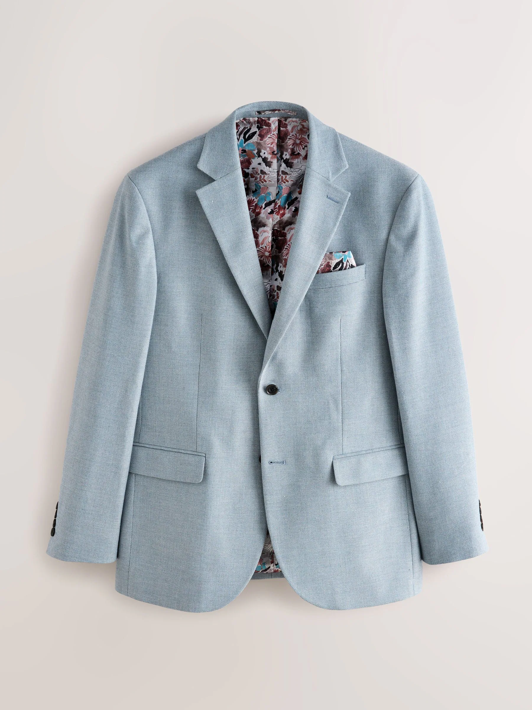 Lichtblauw - Slim Fit - Modieuze blazer met textuur