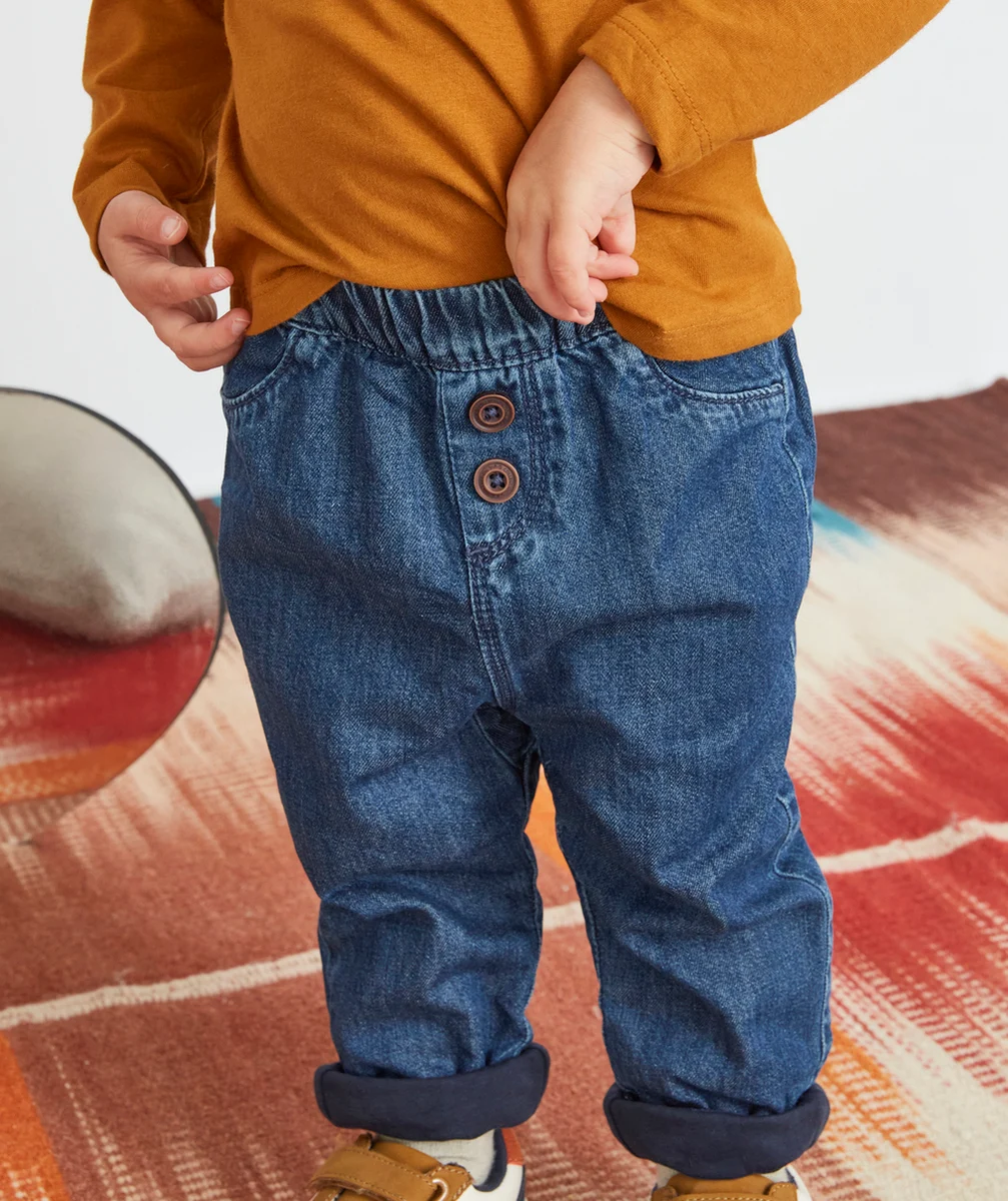 PANTALON SAROUEL EN DENIM FONCÉ AVEC BOUTONS