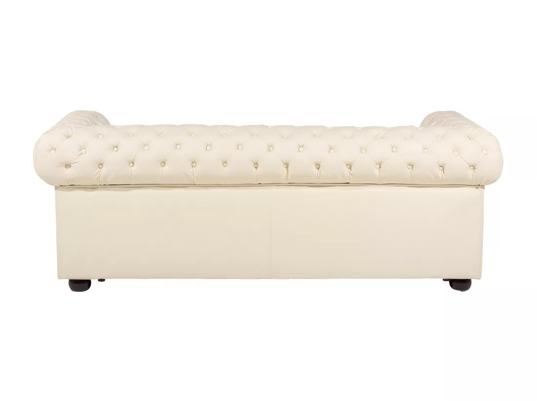 Ensemble canapé et fauteuil en cuir beige crème 4 places CHESTERFIELD