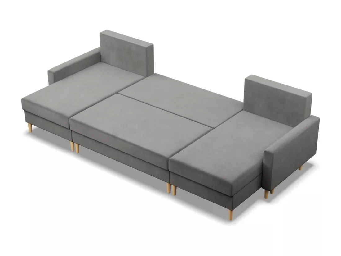 Canapé d'angle en U avec fonction sommeil, Coussin réversible, Bonell, Gris