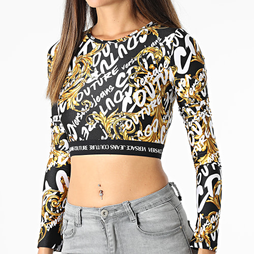 Tee Shirt Crop Manches Longues Femme 73HAH218-JS110 Noir