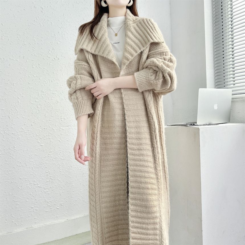 Sistyr - Kabelgebreide lange cardigan