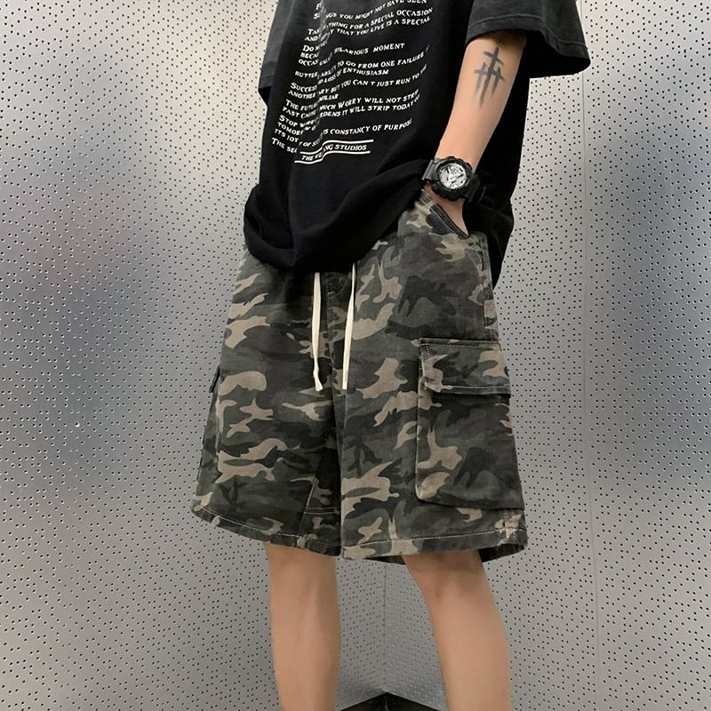 Bay Go Mall - Cargoshorts met trekkoord en camouflageprint