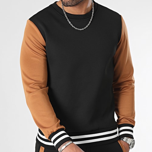 Ensemble Sweat Crewneck Et Pantalon Jogging 0142 Noir Camel