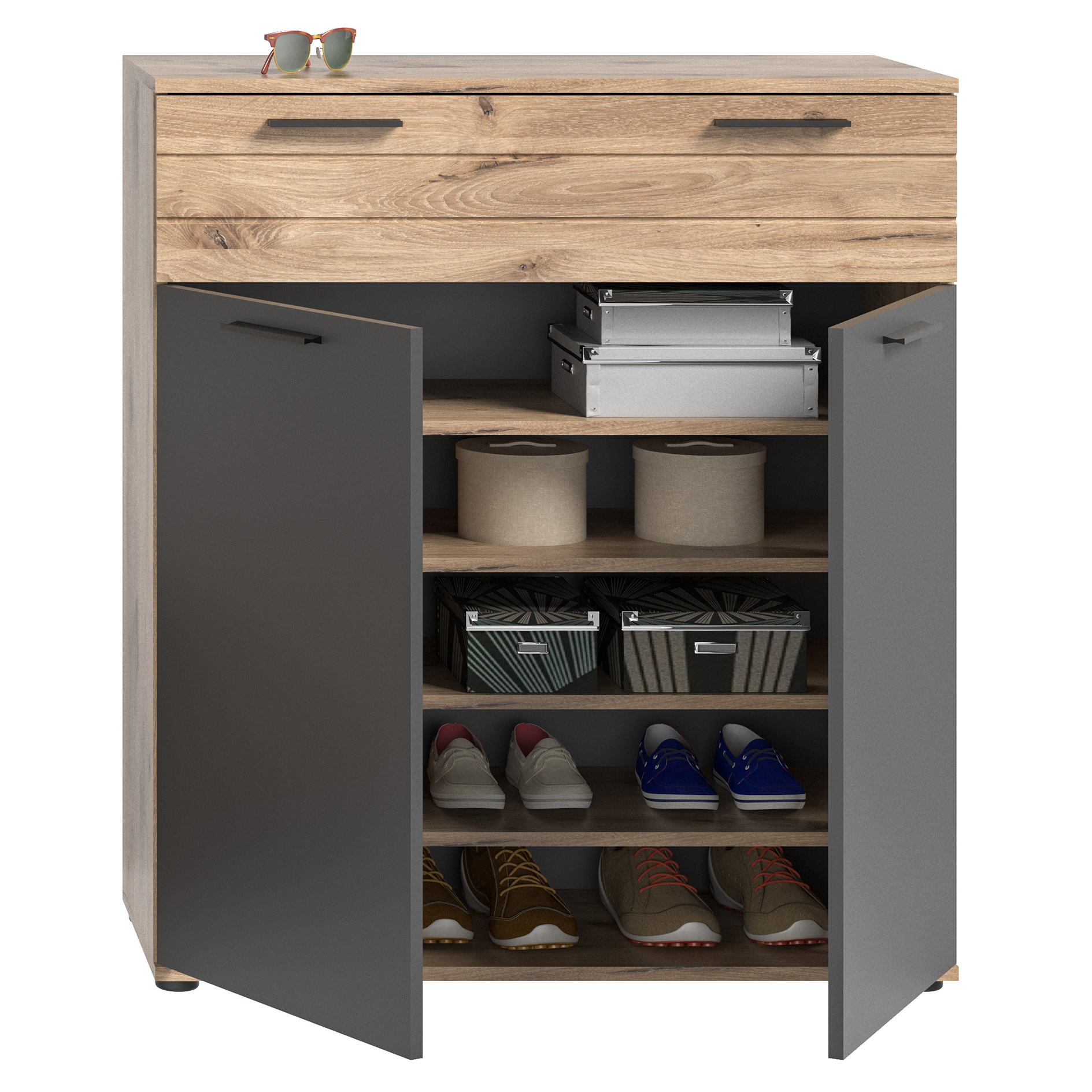 Garderobenkommode MASON - Nox Oak-Basalt grau - 90 cm