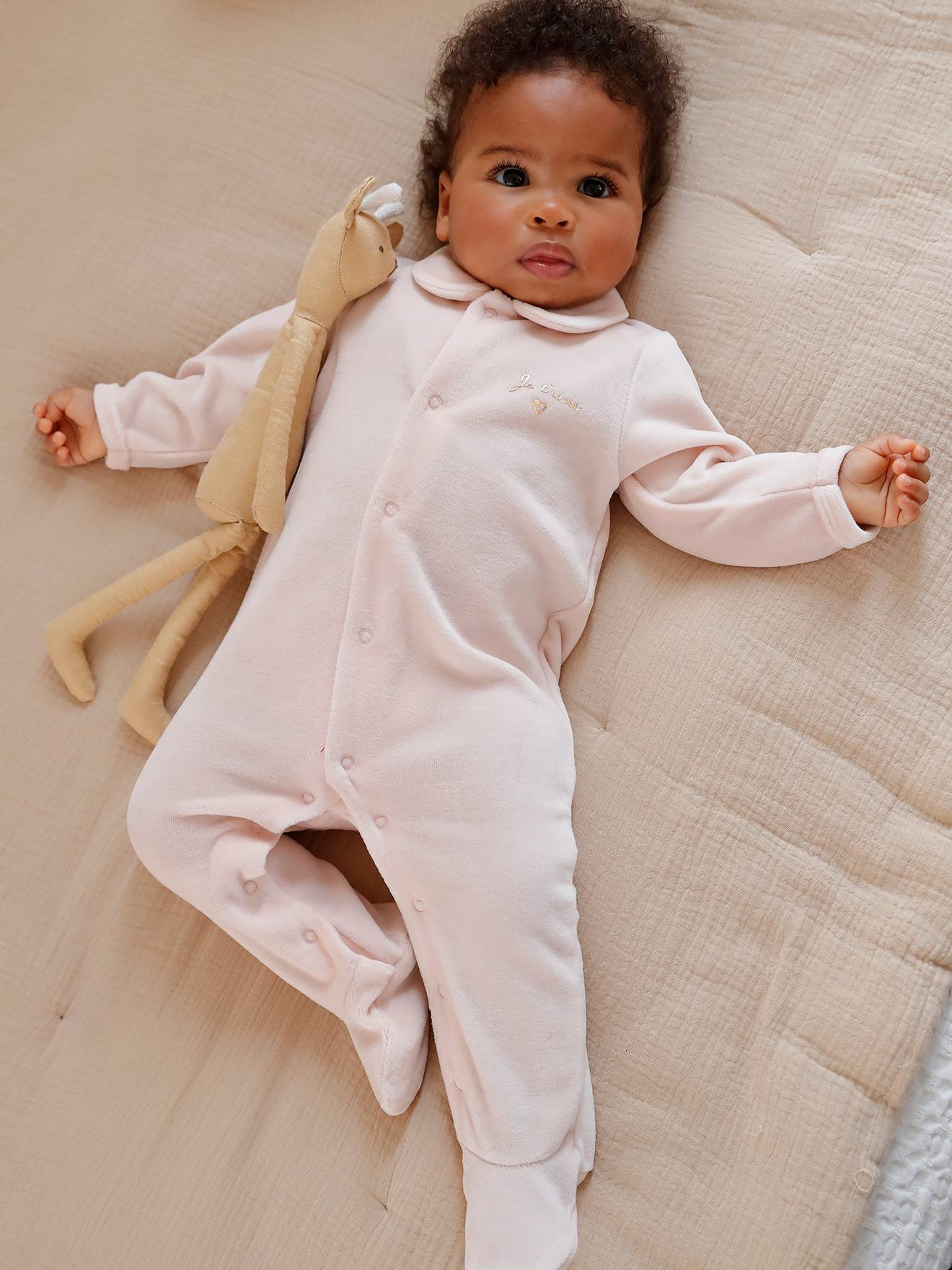 Conjunto de 2 macacões para bebê menina em veludo bicolor rosa médio/multicolorido