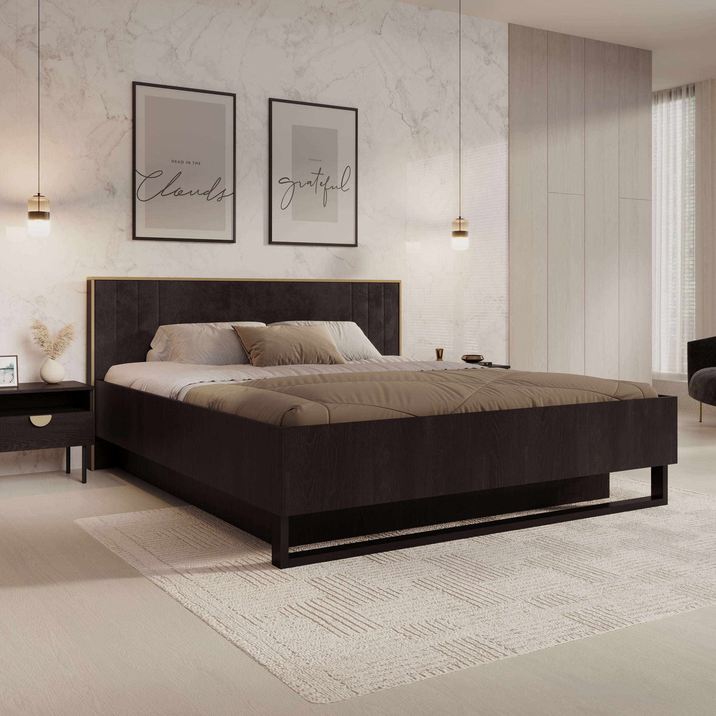 Monor - Tweepersoonsbed met opbergruimte - Zwart - 180x200 cm