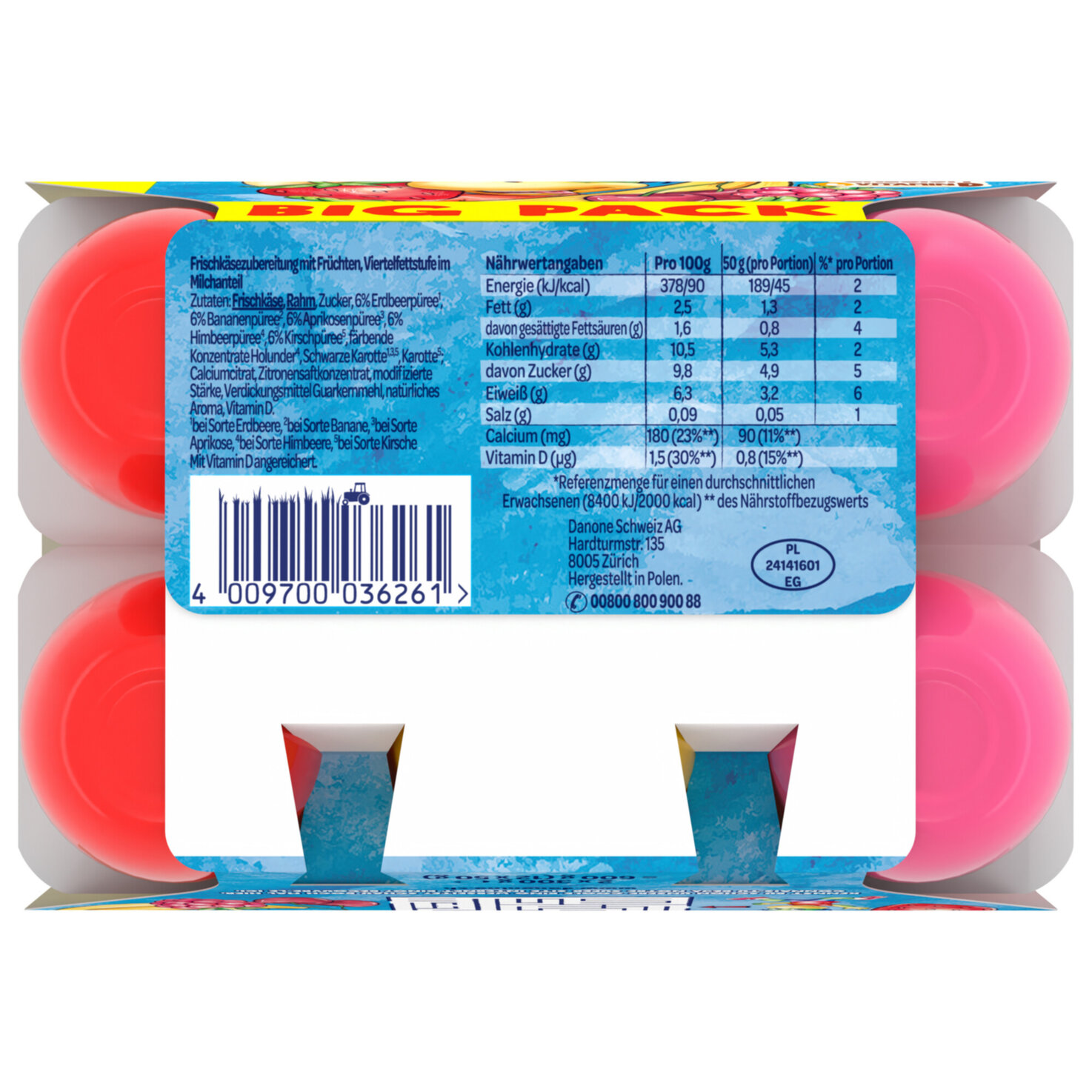 Danonino Quark Erbeere Kirsche & Himbeere 12x50g -