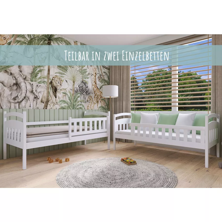 Kids Collective Hochbett 80x180 | 90x200 Etagenbett mit 2 Schubladen, Lattenrost, Rausfallschutz weiß mit Schublade