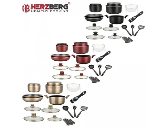 HERZBERG - Ensemble poêles HG-8055: Batterie De Cuisine En Marbre Enduit De 17 Pièces A...