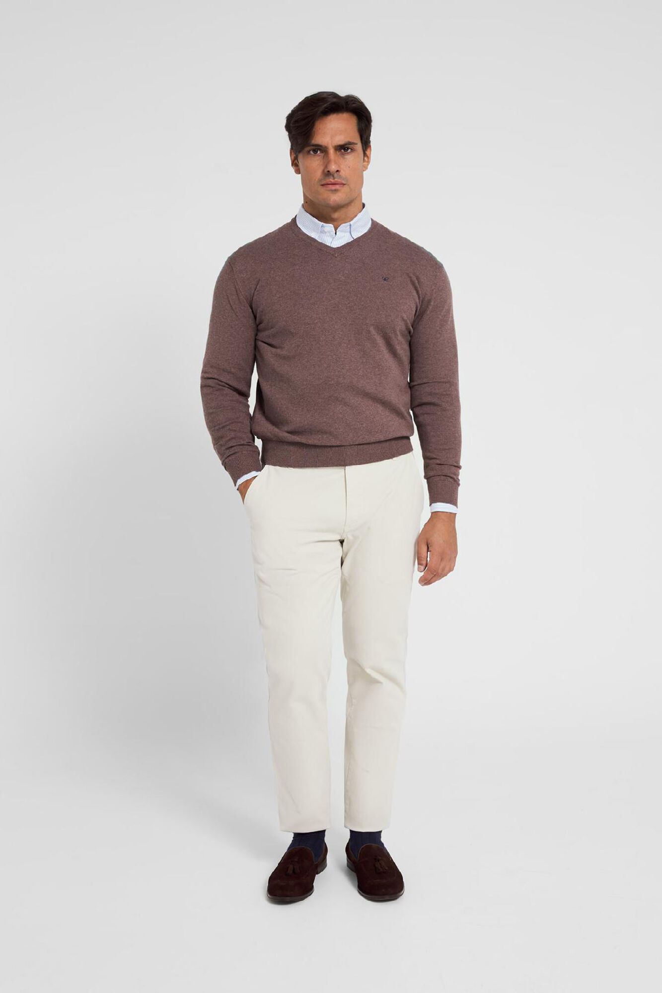 Jersey clássico silbon cuello pico bege - Bege
