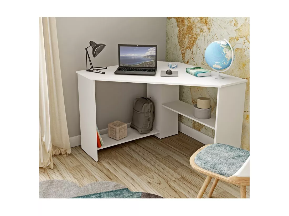 Bureau d'angle KARO coloris blanc, 80 x 73 x 80 cm
