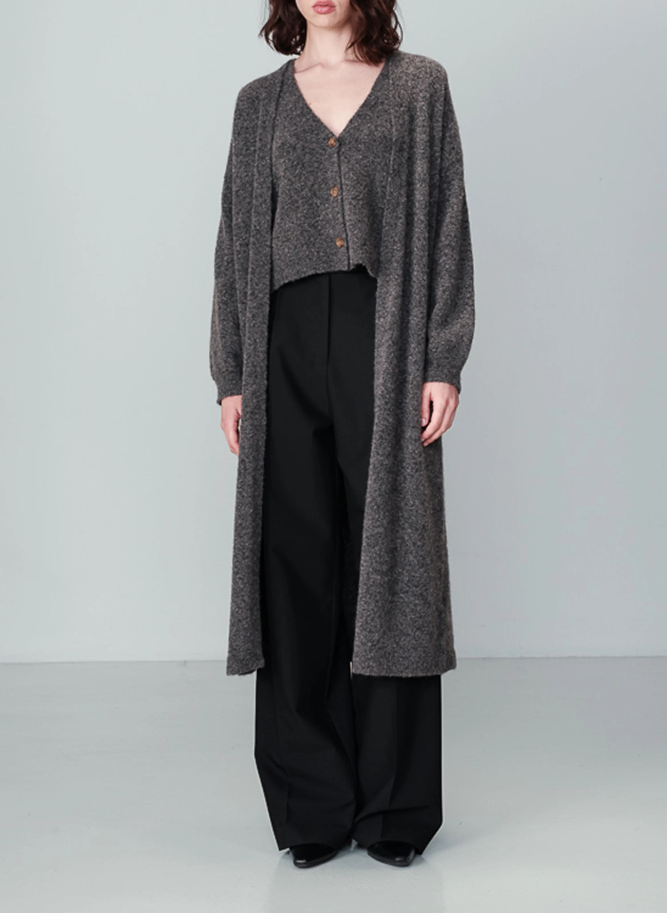 NARINO - Cardigan long ouvert| Argent