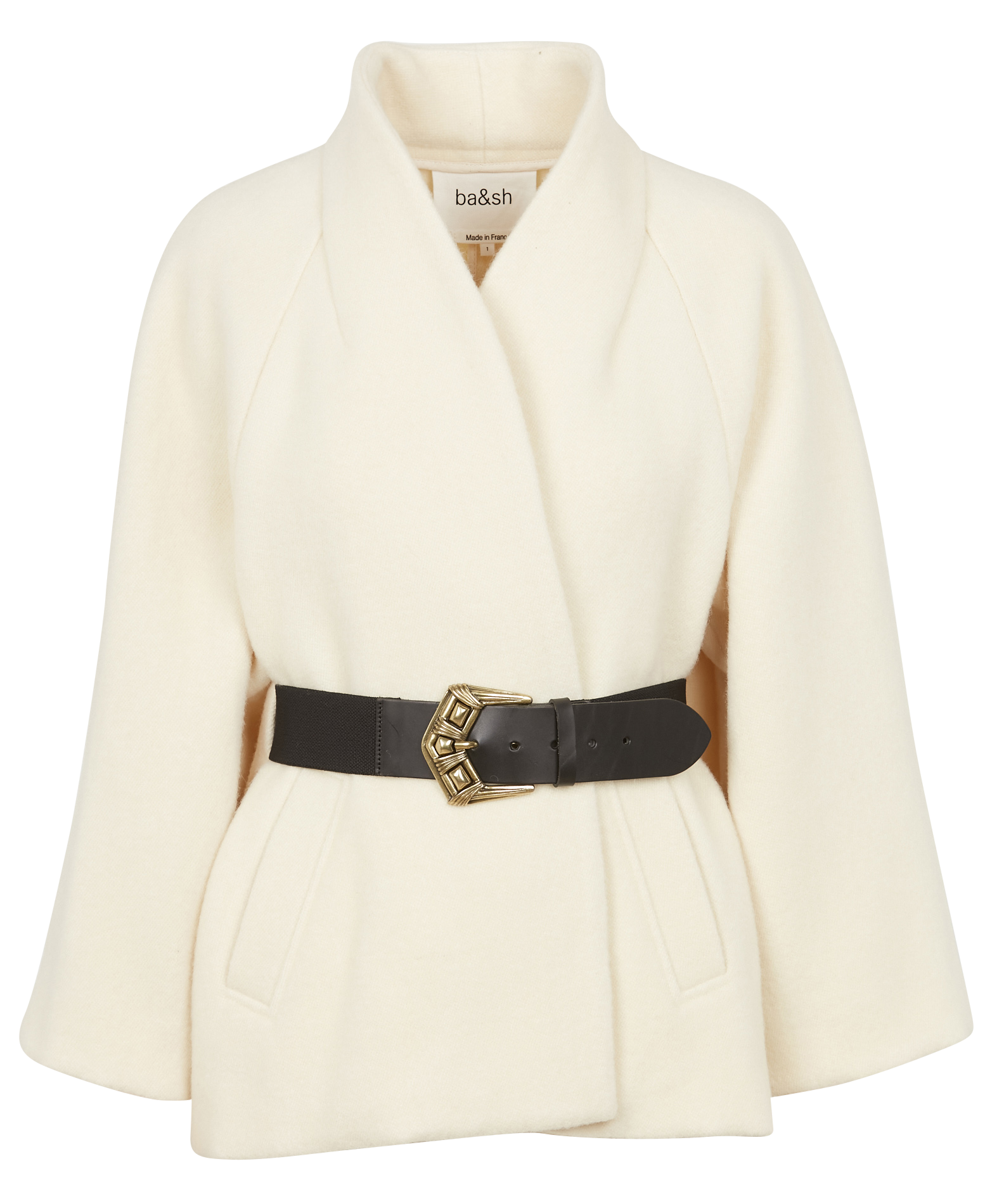 HINI - Cape droite col châle en laine | Beige
