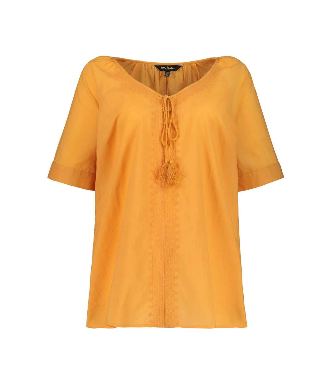 ULLA POPKEN Tunique, broderie ton sur ton, lien à nouer, coton