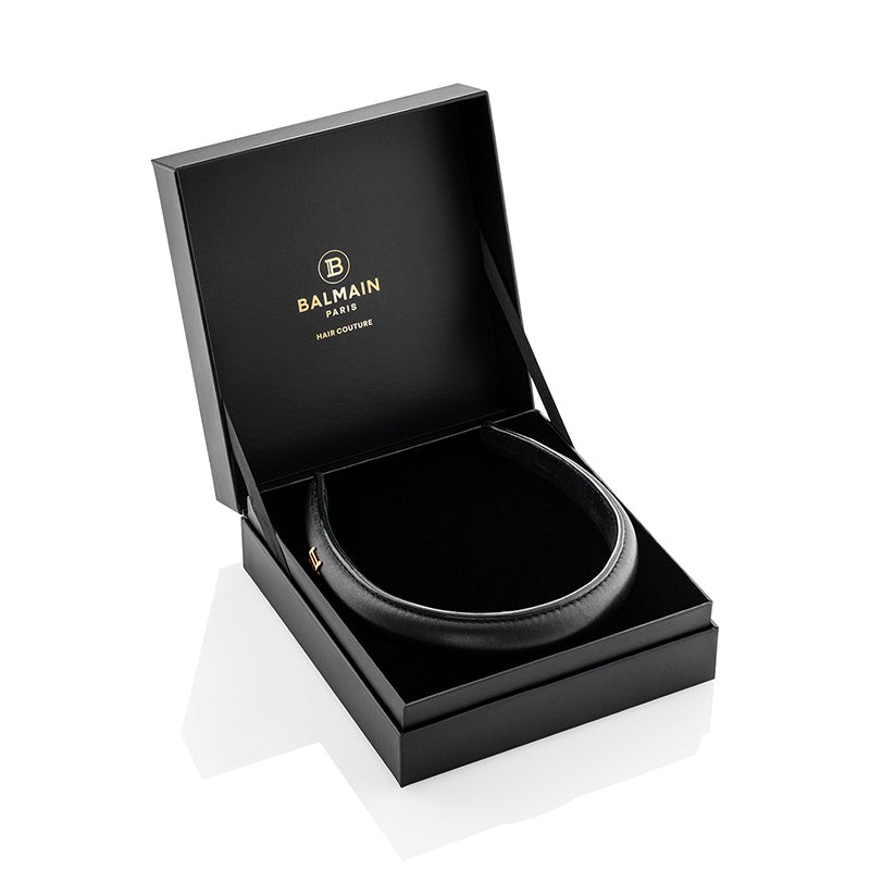 Balmain Paris - Black Leather Puffed Headband with Gold Plated Logo - Hårbøjle